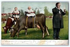 1906 Baby Zipping Milk Cow Fantasy Surreal Philadelphia PA Antique Postcard picture