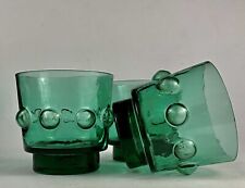 Set 3 Vintage 60-70’s Brutalist Hand Blown Textured Green Old Fashion Glasses picture