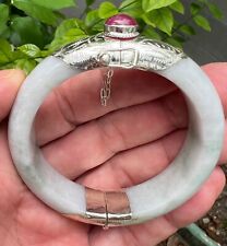 Handmade Burmese Ruby Jadeite Cuff Bangle Bracelet Sterling Silver Type A picture