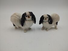 Pair Of Bone China Pekingese Dog Figurines Vintage Japan Black And White Puppy picture