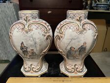 MATCHING PAIR Antique hand painted French/English Porcelain Vases 9 inches picture