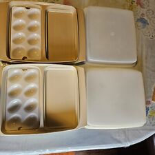 Vintage Tupperware Devil Egg/Relish Tray Carriers Cream & Almond Colored. 6 Pcs  picture