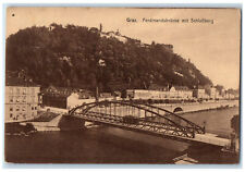 c1910 Ferdinand Bridge With Castle Berg Graz Austria Posted Antique Postcard picture