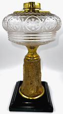 Antique Composite Kerosene Oil Lamp Tree Trunk w/ Yellow Floral Stem Lovely Font picture