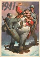 WWII Italian Propaganda Postcard Boccasile Germans Ripping Teeth from John Bull picture
