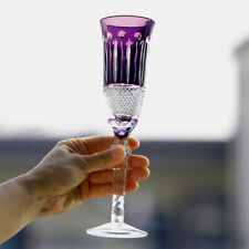 Bohemian Style Purple Champagne Flute Glass Hand Cut To Crystal Goblet 5oz picture