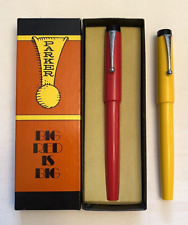 Parker Vintage RED Ballpoint Pen in Box “Big Red Is Big” Plus Yellow Pen -WRITES picture