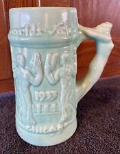 1933 CHICAGO WORLDS FAIR CENTURY OF PROGRESS ART DECO POTTERY BEER MUG WITH NUDE picture