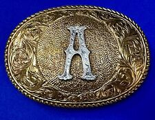 Letter initial A - Ornate Vintage western flower swirl belt buckle by Crumrine picture