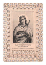 Antique Saint Louis IX France Paper Lace Swiss Prayer Devotional Card Christian picture