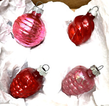 Vintage Shiny Brite Christmas Ornaments Glass Figural Grapes Swirl Rib Pink Red picture