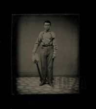 1860s 1870s RARE Miniature Tintype Photo Baseball Player Holding Bat & Cap picture