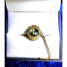 vintage lions club international gold tone tie tack bar and chain pin picture