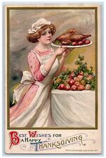 1911 Thanksgiving Girl Maid Turkey John Winsch Artist Signed Embossed Postcard picture