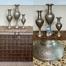 Set of 3 Antique Persian Islamic Middle Eastern Silver Ornate Vases 24” 19” 14” picture