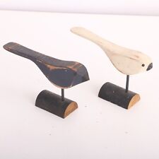 2 Wood Bird Figurine Artisan On Stands picture