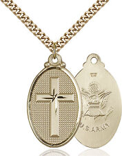 Men's 14K Gold Filled Cross Army Military Soldier Catholic Medal Necklace picture