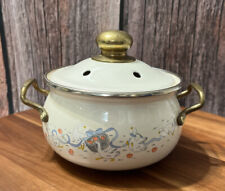 Vintage LINCOWARE Enamel Potpourri Bowl Brass Handles GEESE 6 3/8