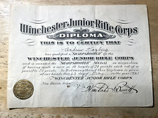 Antique 1921 Winchester Junior Rifle Corps Diploma 