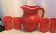 Vintage Kool-Aid Man Smile Face Red Pitcher with 4 Drink Cups Plastic Set picture