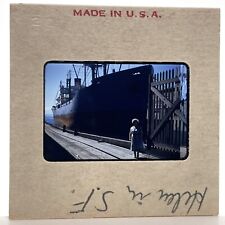 Vintage 50s 35mm Slide San Francisco CA Woman Posed With Large Ship picture