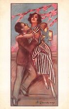 Adelina Zandrino Postcard Lovers Couple Man Woman In Love Pink Flowers~123141 picture