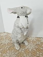 Vtg Bisque Ceramic Rabbit with Tuxedo Collar / Easter Holiday Bunny 10” tall picture