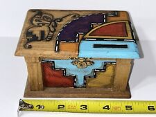 Folk Art Hand Painted Wooden Trinket Box Artist Signed 5” x 3.5” x 2.75” picture
