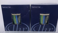New Set Of 2 Ideal Home Range Espreso Cups & Saucers Green Blue Gold Trim Mugs￼ picture