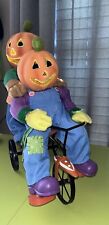 Gemmy Halloween Pumpkins Riding Tricycle Changing Color Fiber Optics Works Great picture