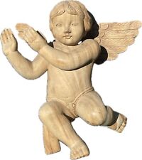 Large Vintage Holy Land Putti Angel Cherub Sculpture Hand Carved Olive Wood 18” picture