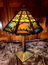 Signed Bradley and Hubbard Scenic Slag Lamp with Murano Glass picture