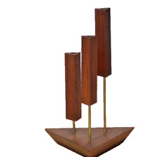 Mid Century Danish Modern Walnut Triangle Candle Holders picture