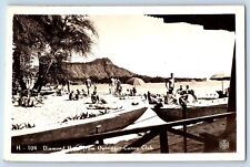 Hawaii HI Postcard RPPC Photo Diamond Head From Outrigger Canoe Club c1940's picture