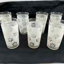 7 Vintage Federal Glass Frosted Atomic Snowflake XMas 12 Oz Tumblers 4.75