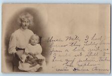 c1910's Postcard RPPC Photo Grandmother And Cute Baby Girl With Teddy Bear picture