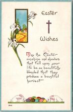 Easter White Rabbits Eggs Lilies Cross Country Embossed c1920s postcard NQ2 picture