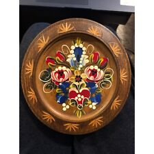 Vintage Handpainted Carved Wooden Plate, Albrecht, Flowers picture
