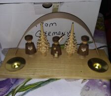 Vintage German Wood Taper Candle Holder Christmas Choir/Trees Handmade  picture