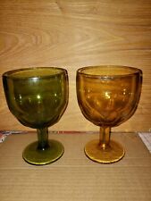 Vintage 2 Beer Glass Goblet  Thumbprint Green & Gold picture