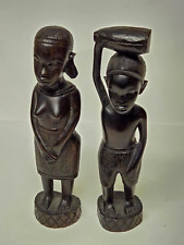 Vintage Two Hand Carved Ebony African Boy Girl Figurines 6.5
