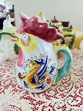 William Sonoma Hand Painted Majolica Deruta Style Rooster Pitcher picture