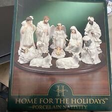 Home For The Holidays Brand Nativity Set  Ivory with Gold Trim picture