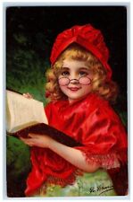 Tuck Postcard Little Girl Red Riding Hood Ideal Heads Piano Advertising c1910's picture