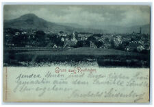 1899 Mountain Buildings View Greetings from Reutlingen Germany Antique Postcard picture