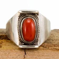Vintage Coral Ring Sterling Silver Squash Blossom Navajo Handmade Old Pawn 7 picture