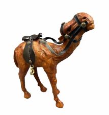 Vintage Leather Wrapped Camel Figure with Saddle, Glass Eyes , 8