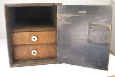 ANTIQUE 1800s BANK SAFETY DEPOSIT BOX STRONGBOX WOOD DRAWERS picture