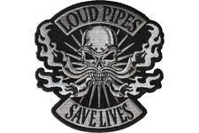 LOUD PIPES SAVE LIVES #2 SKULL EMBROIDERED BIKER PATCH picture