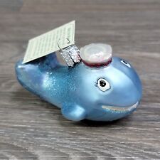 Old World Christmas Wally The Whale Ornament Blown Glass Glitter Blue picture